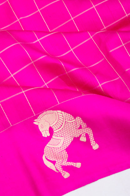Banarasi Katan Silk Checks Pink Saree