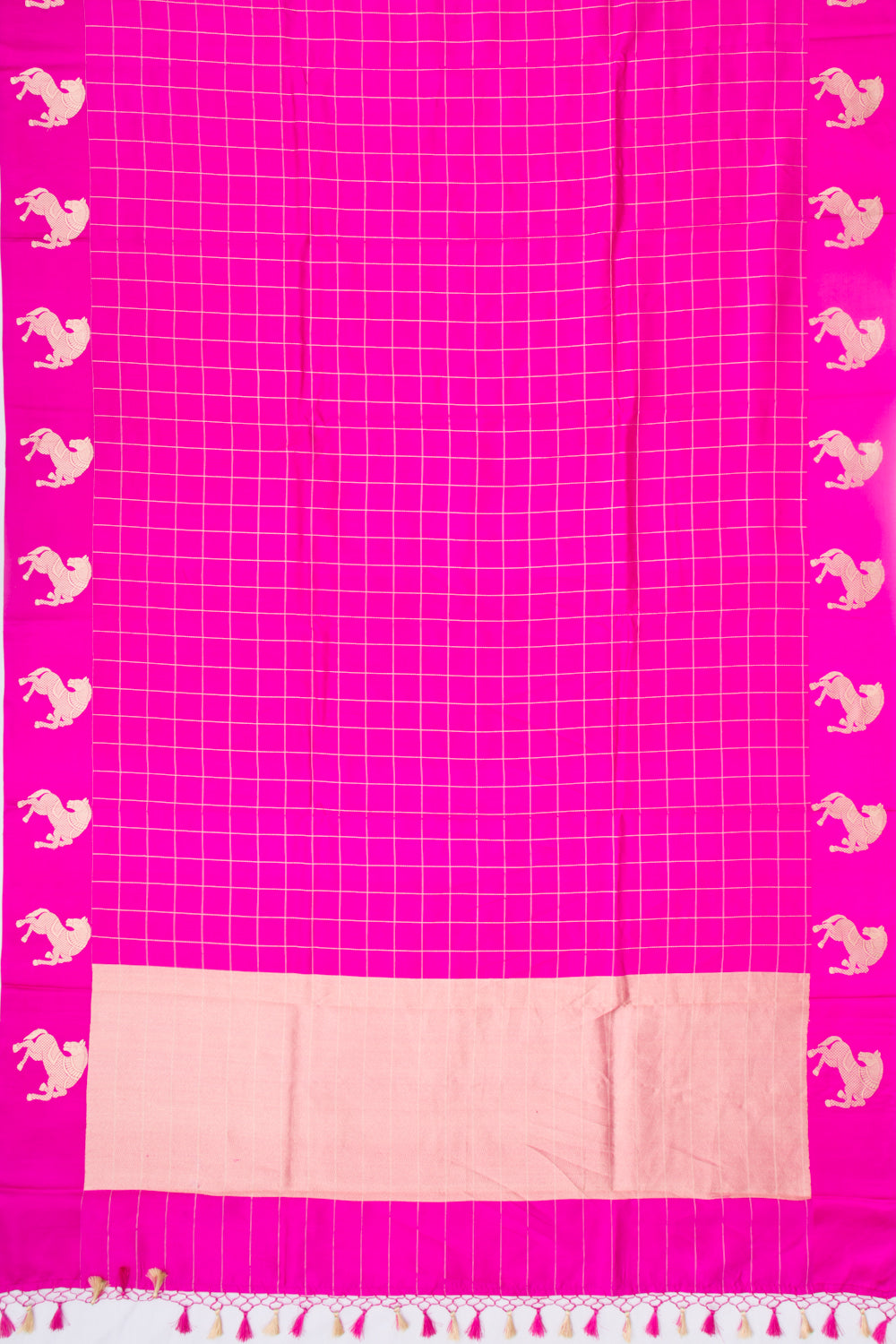 Banarasi Katan Silk Checks Pink Saree