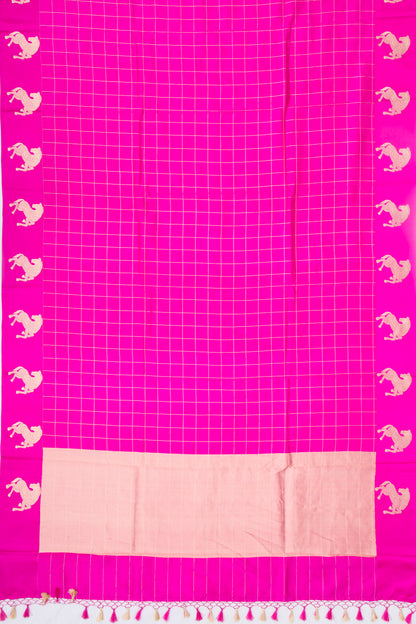 Banarasi Katan Silk Checks Pink Saree