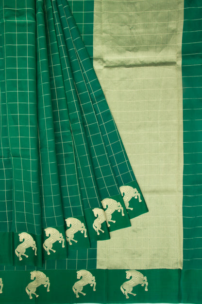 Banarasi Katan Silk Checks Green Saree