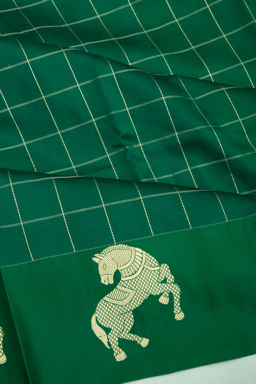 Banarasi Katan Silk Checks Green Saree