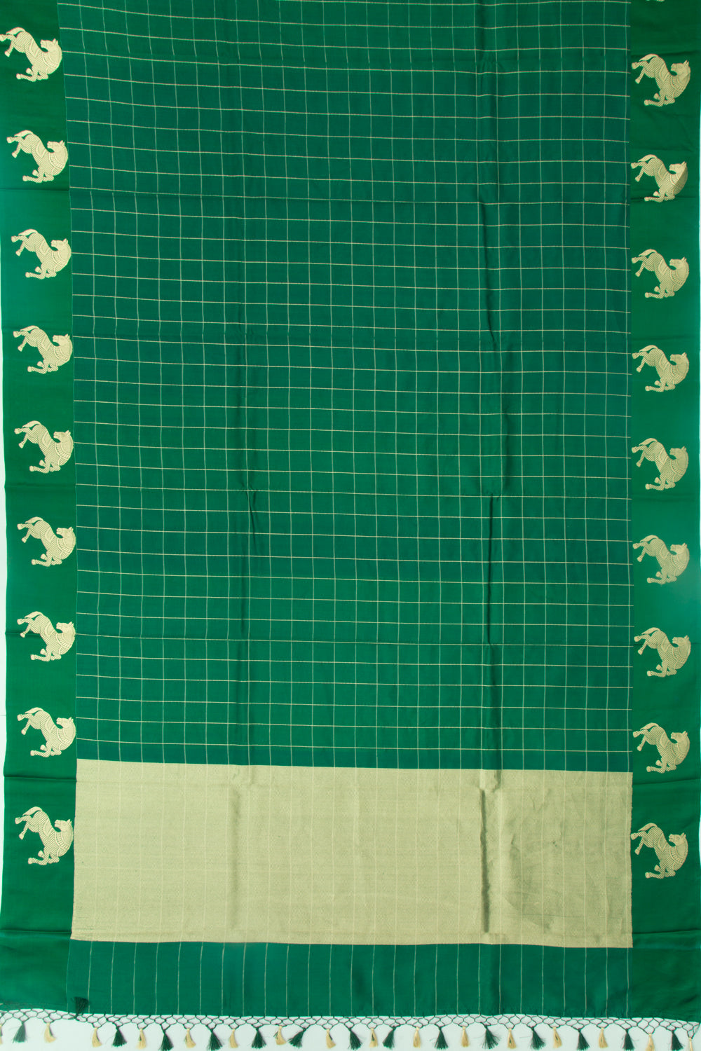 Banarasi Katan Silk Checks Green Saree