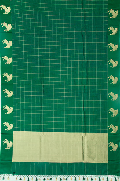 Banarasi Katan Silk Checks Green Saree