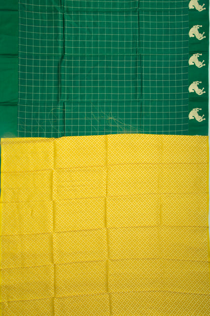 Banarasi Katan Silk Checks Green Saree