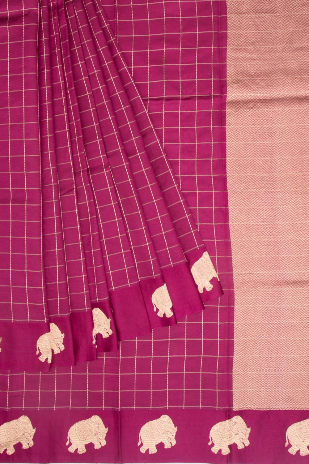 Banarasi Katan Silk Checks Purple Saree