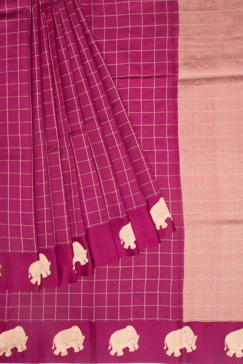 Banarasi Katan Silk Checks Purple Saree