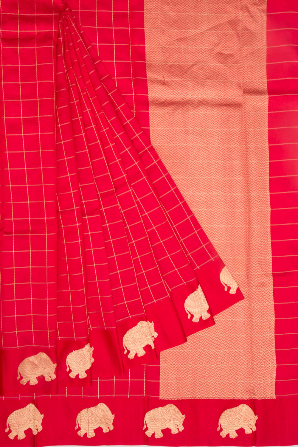 Banarasi Katan Silk Checks Red Saree