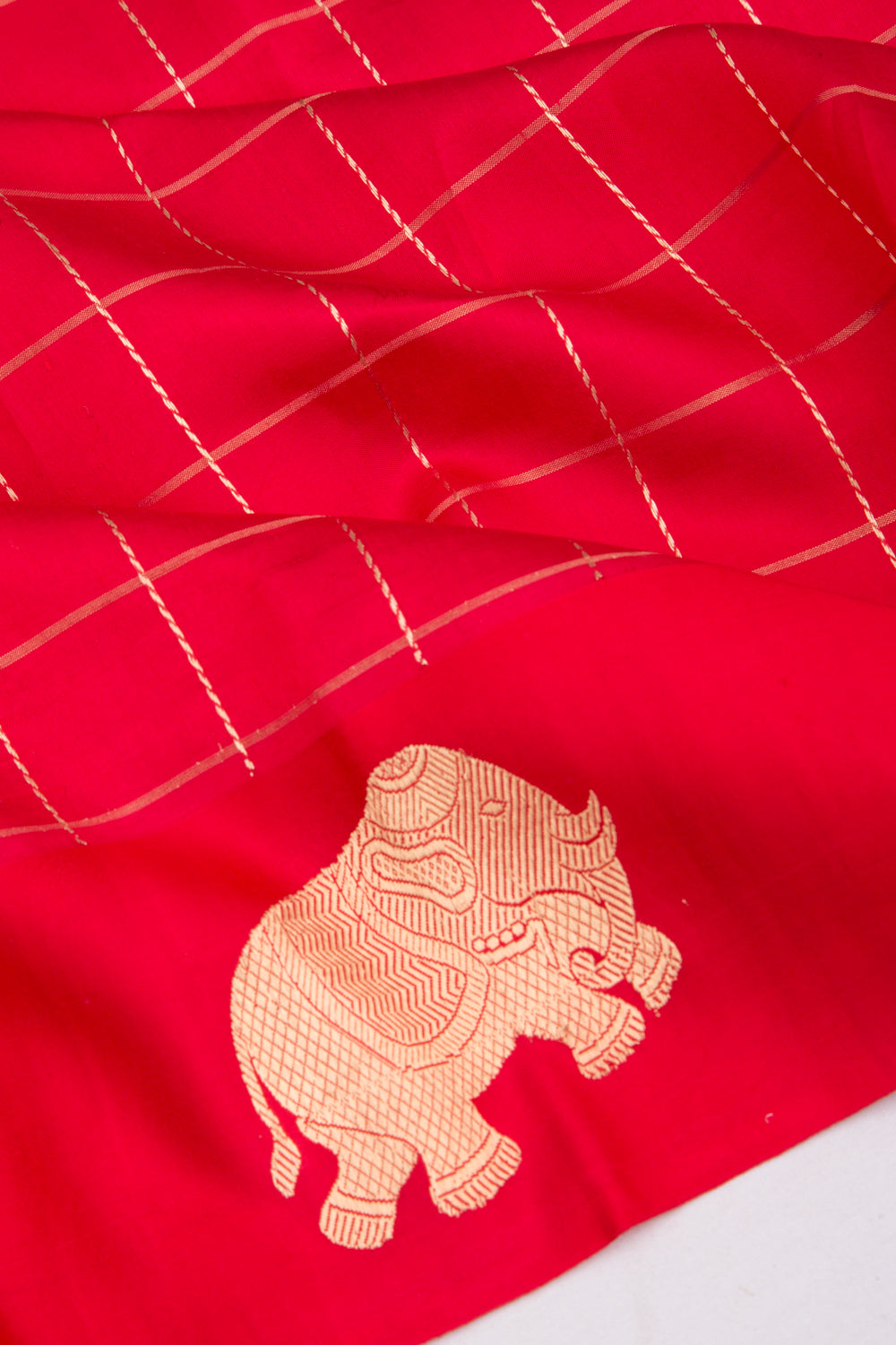 Banarasi Katan Silk Checks Red Saree