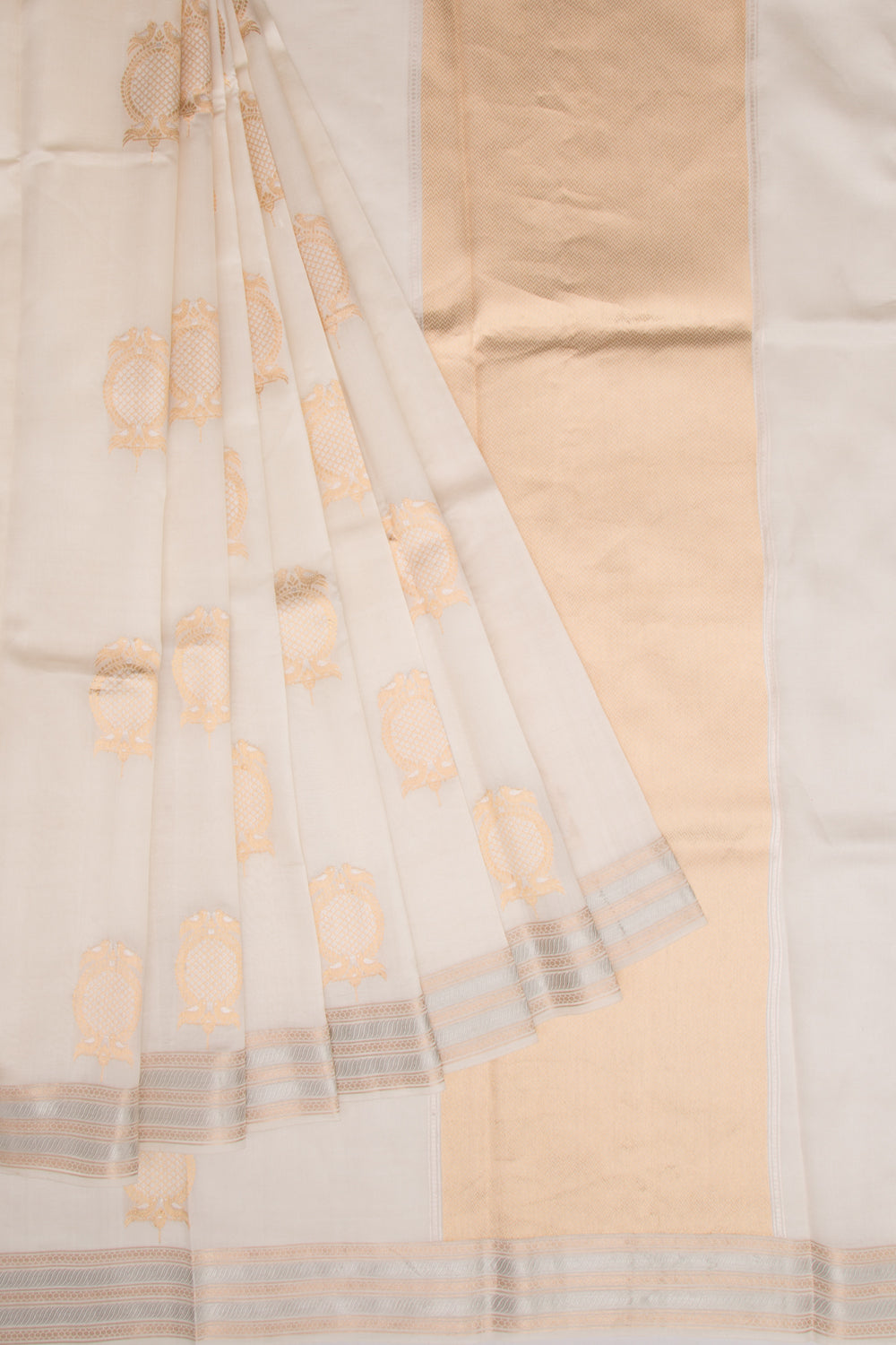 Banarasi Katan Silk Butta Off-White Saree