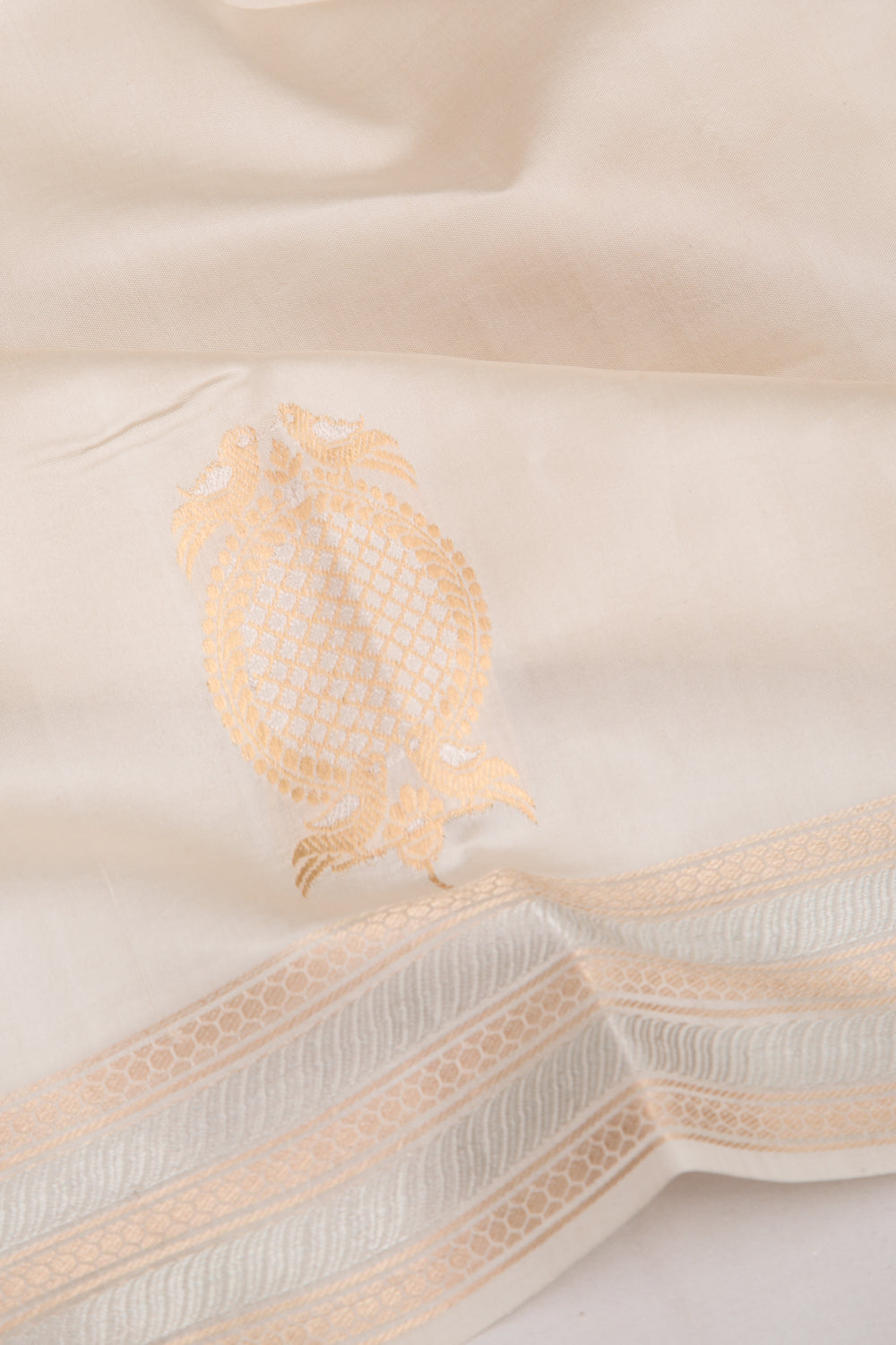 Banarasi Katan Silk Butta Off-White Saree