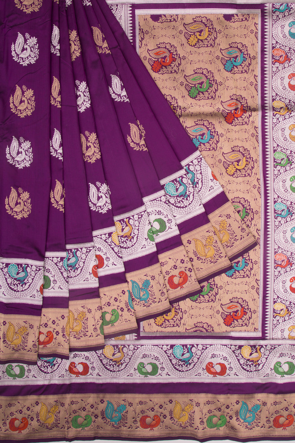 Banarasi Silk Kadwa Butta Purple Saree