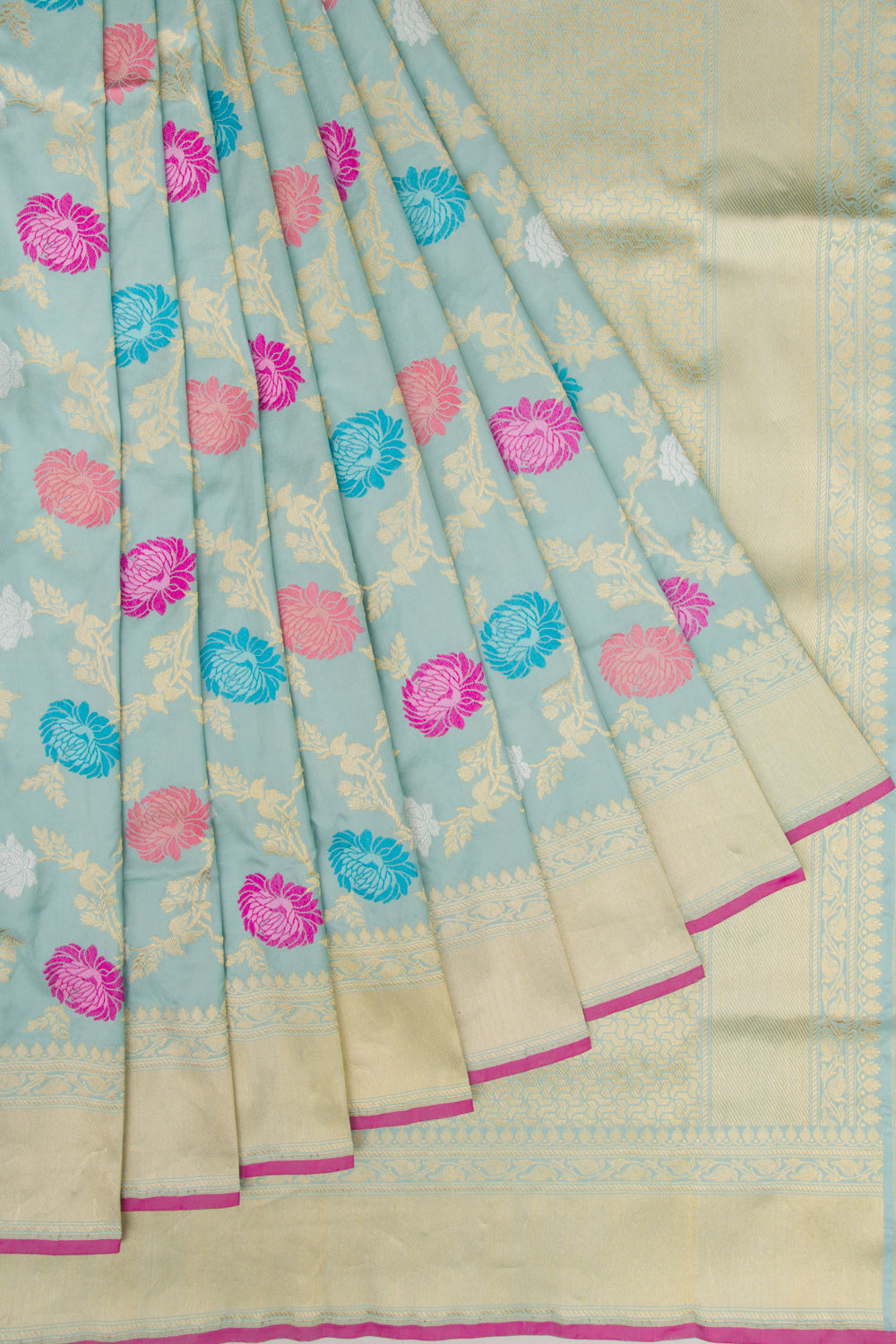 Banarasi Silk Kadwa Jaal Pastel Blue Saree