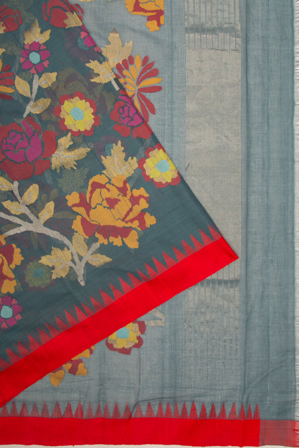 Ponduru Handspun Cotton Jamdani All Over Grey Saree