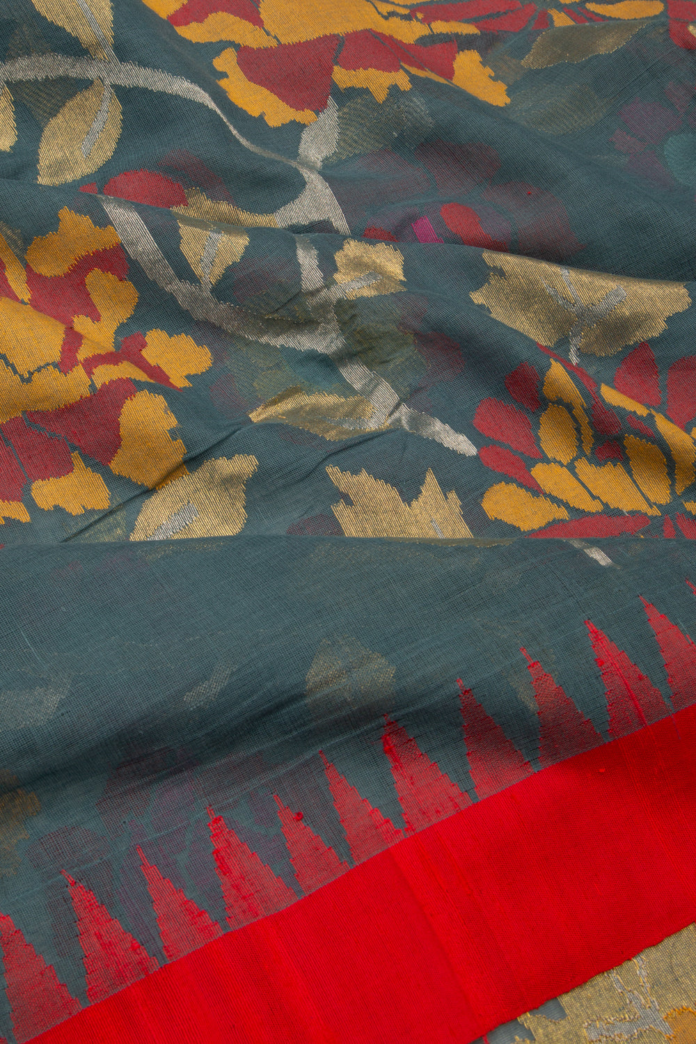 Ponduru Handspun Cotton Jamdani All Over Grey Saree