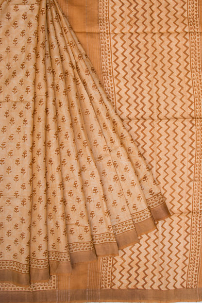 Tussar Block Printed Cream Saree