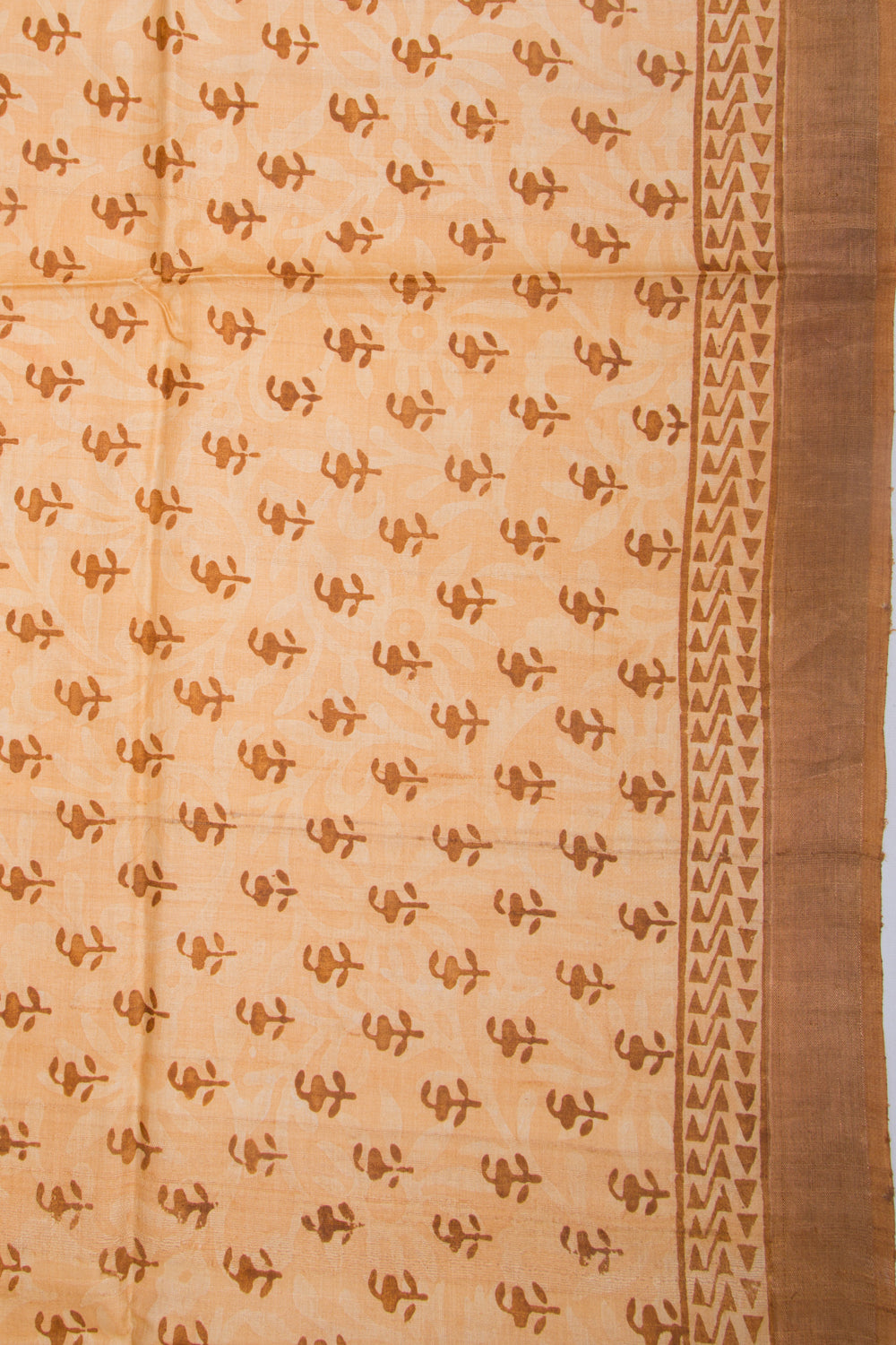 Tussar Block Printed Cream Saree
