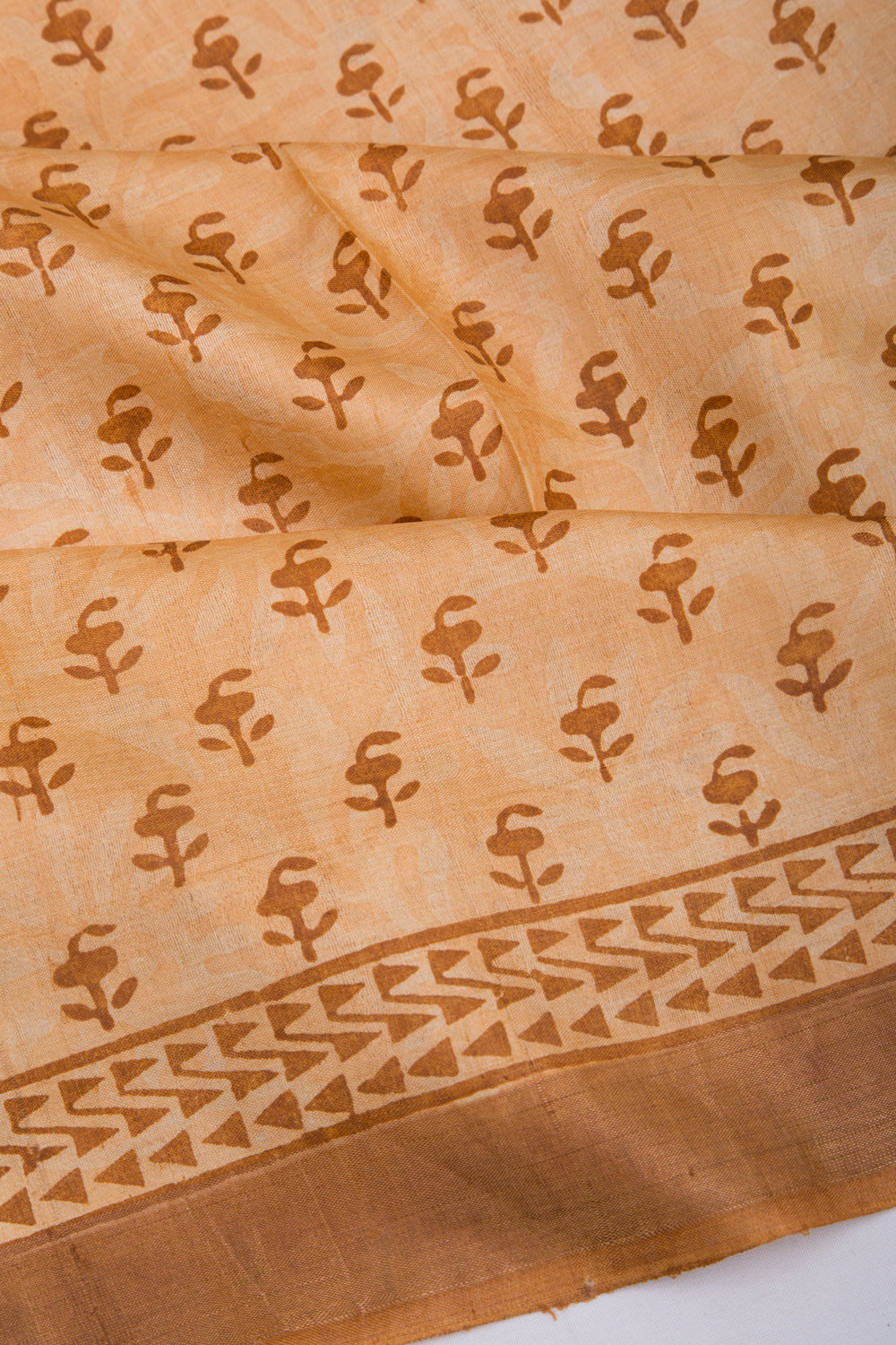 Tussar Block Printed Cream Saree