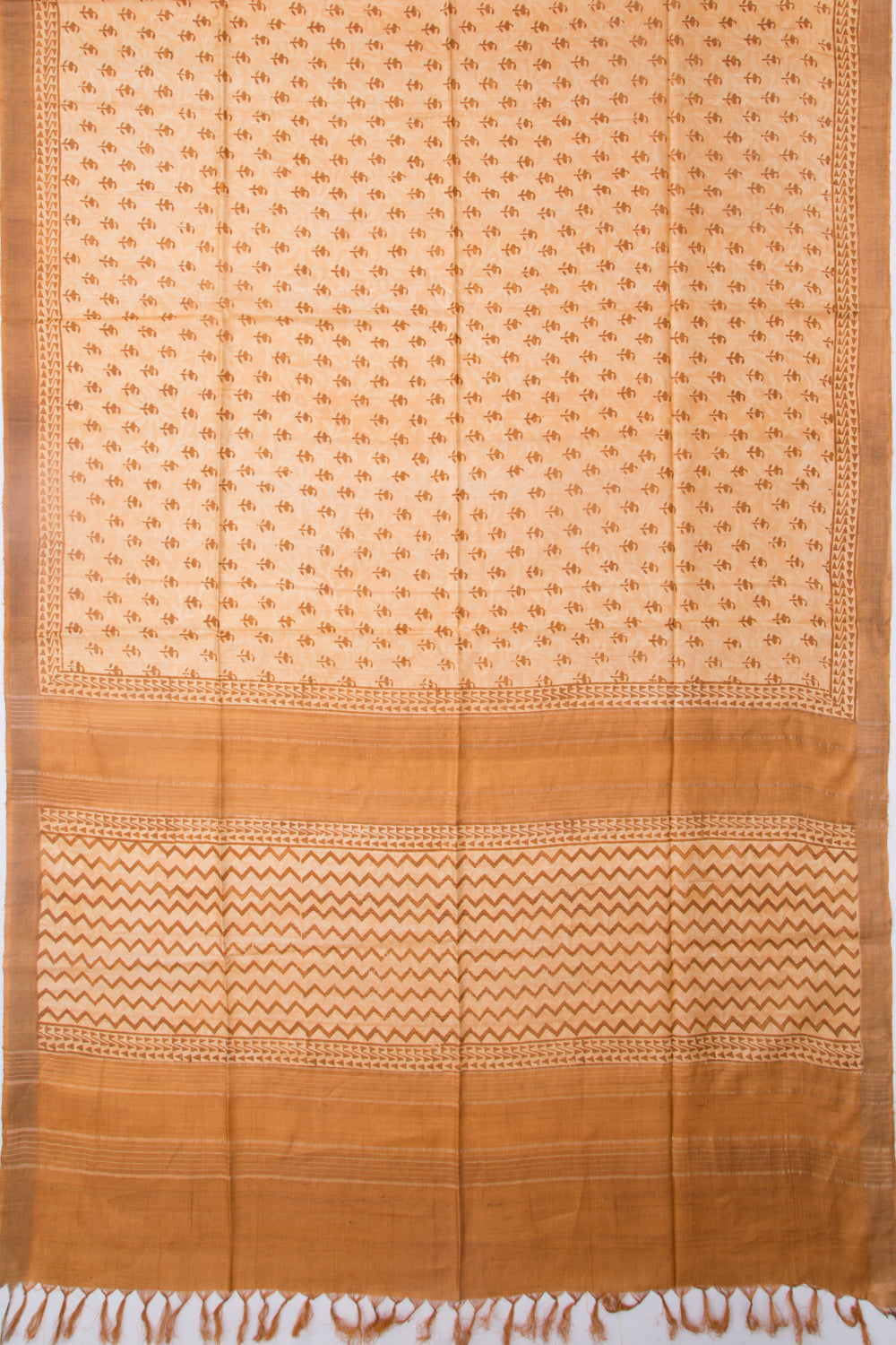 Tussar Block Printed Cream Saree