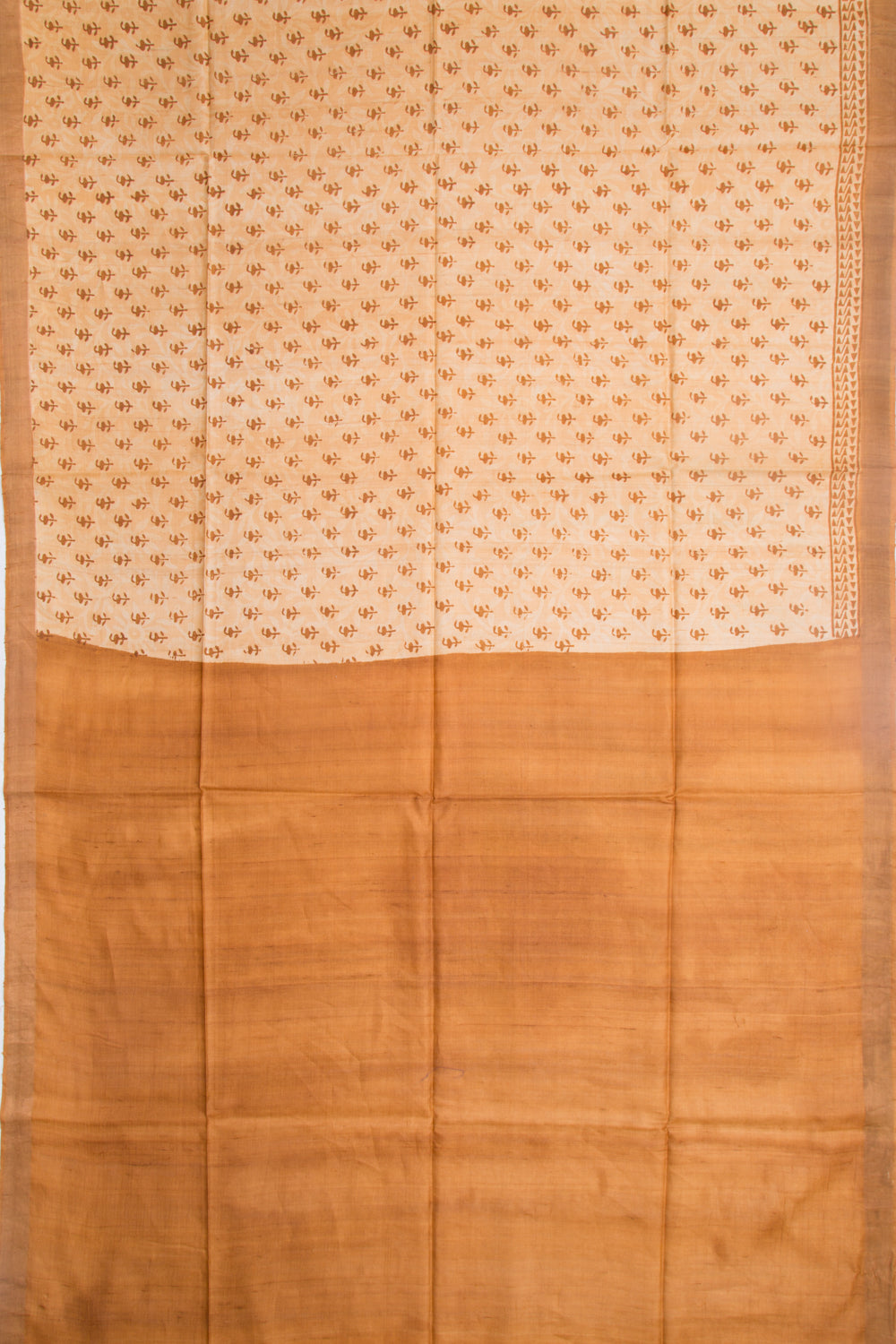 Tussar Block Printed Cream Saree