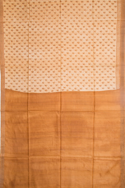 Tussar Block Printed Cream Saree