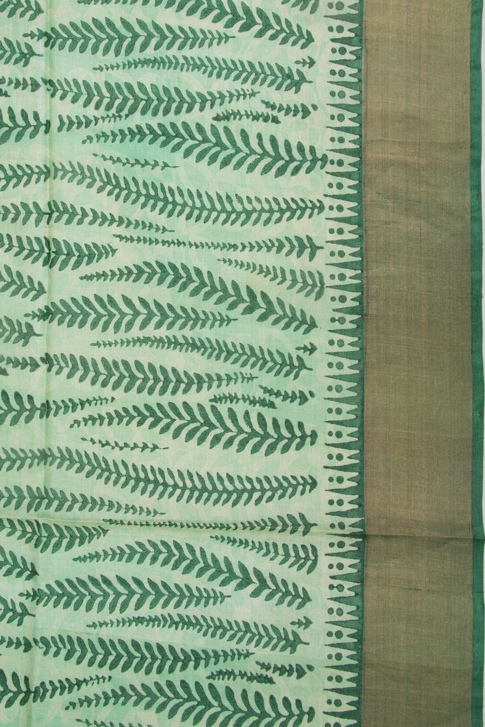 Tussar Block Printed Pastel Green Saree