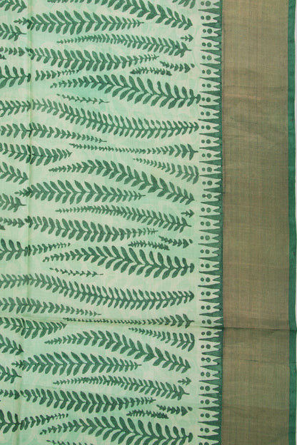 Tussar Block Printed Pastel Green Saree
