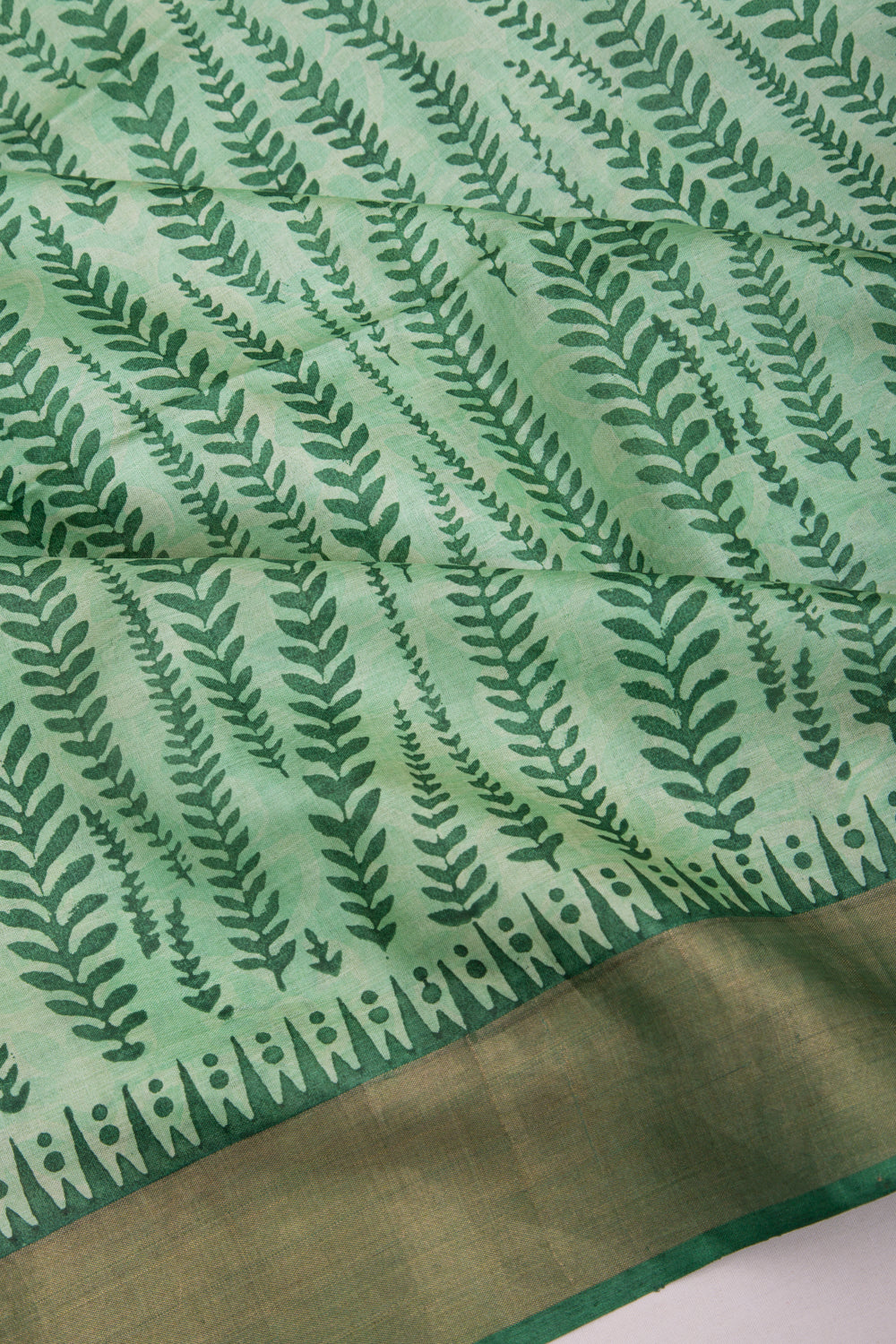 Tussar Block Printed Pastel Green Saree