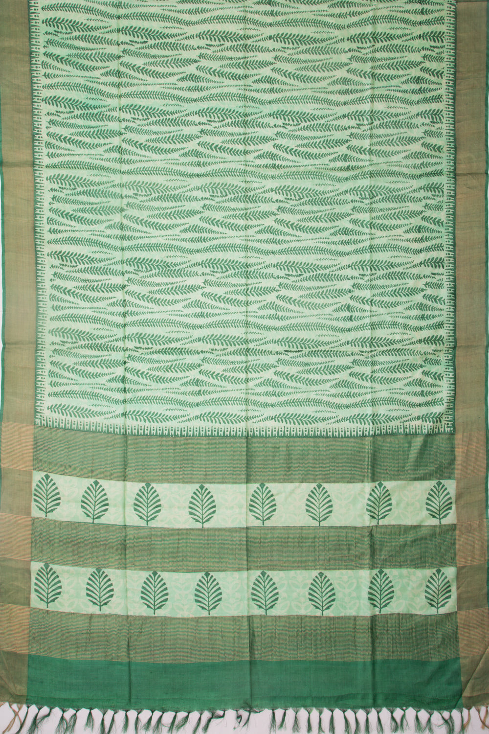 Tussar Block Printed Pastel Green Saree
