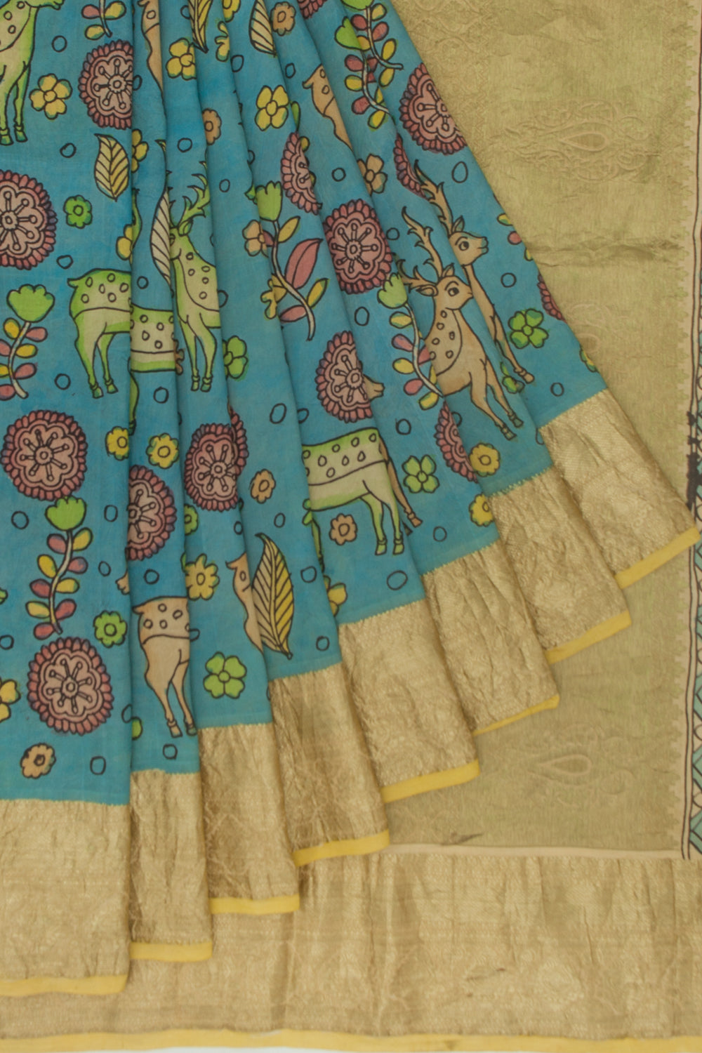Kanchipuram Silk Kalamkari Blue Saree