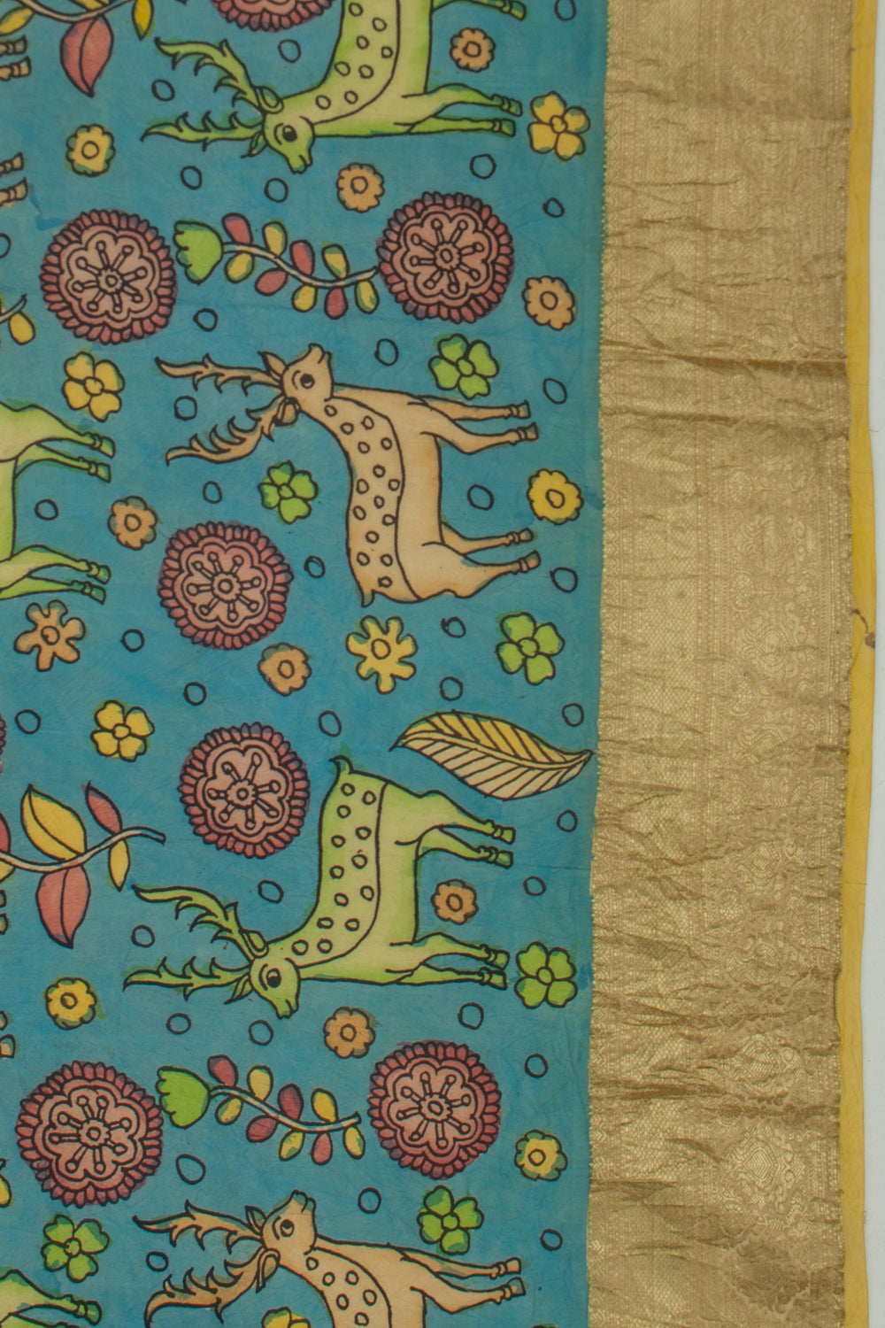 Kanchipuram Silk Kalamkari Blue Saree