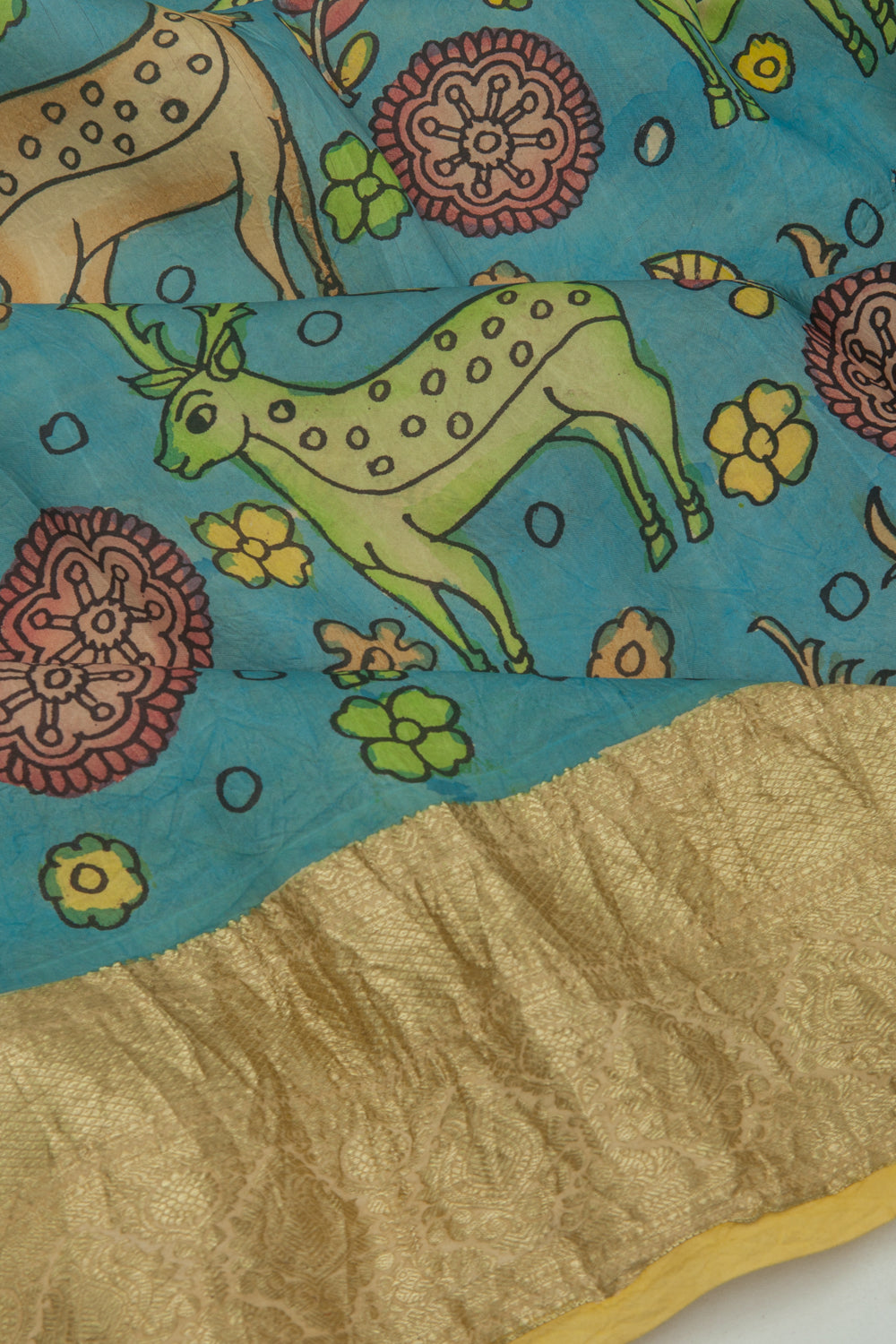 Kanchipuram Silk Kalamkari Blue Saree