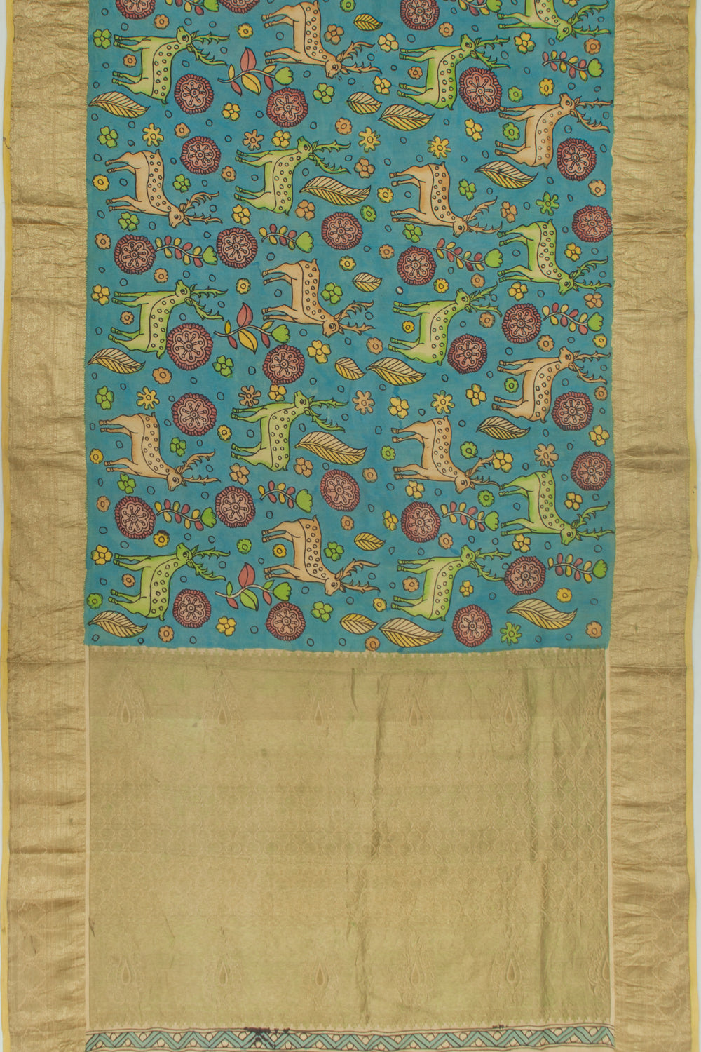 Kanchipuram Silk Kalamkari Blue Saree