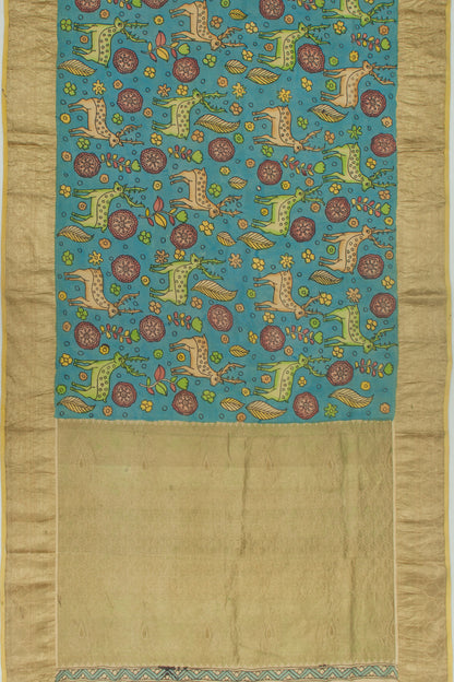 Kanchipuram Silk Kalamkari Blue Saree