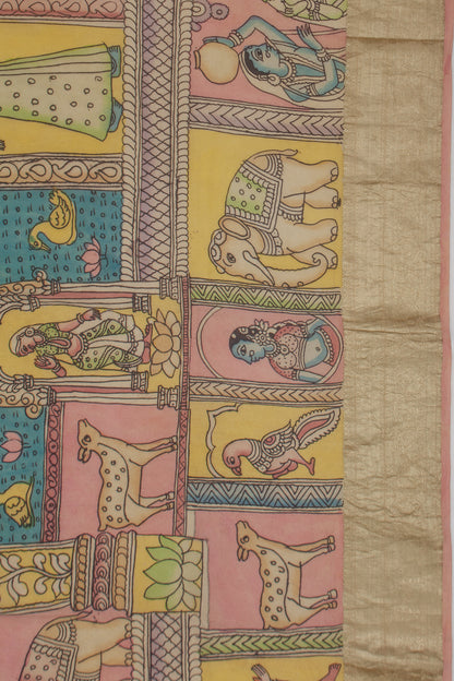 Kanchipuram Silk Kalamkari Multicolour Saree