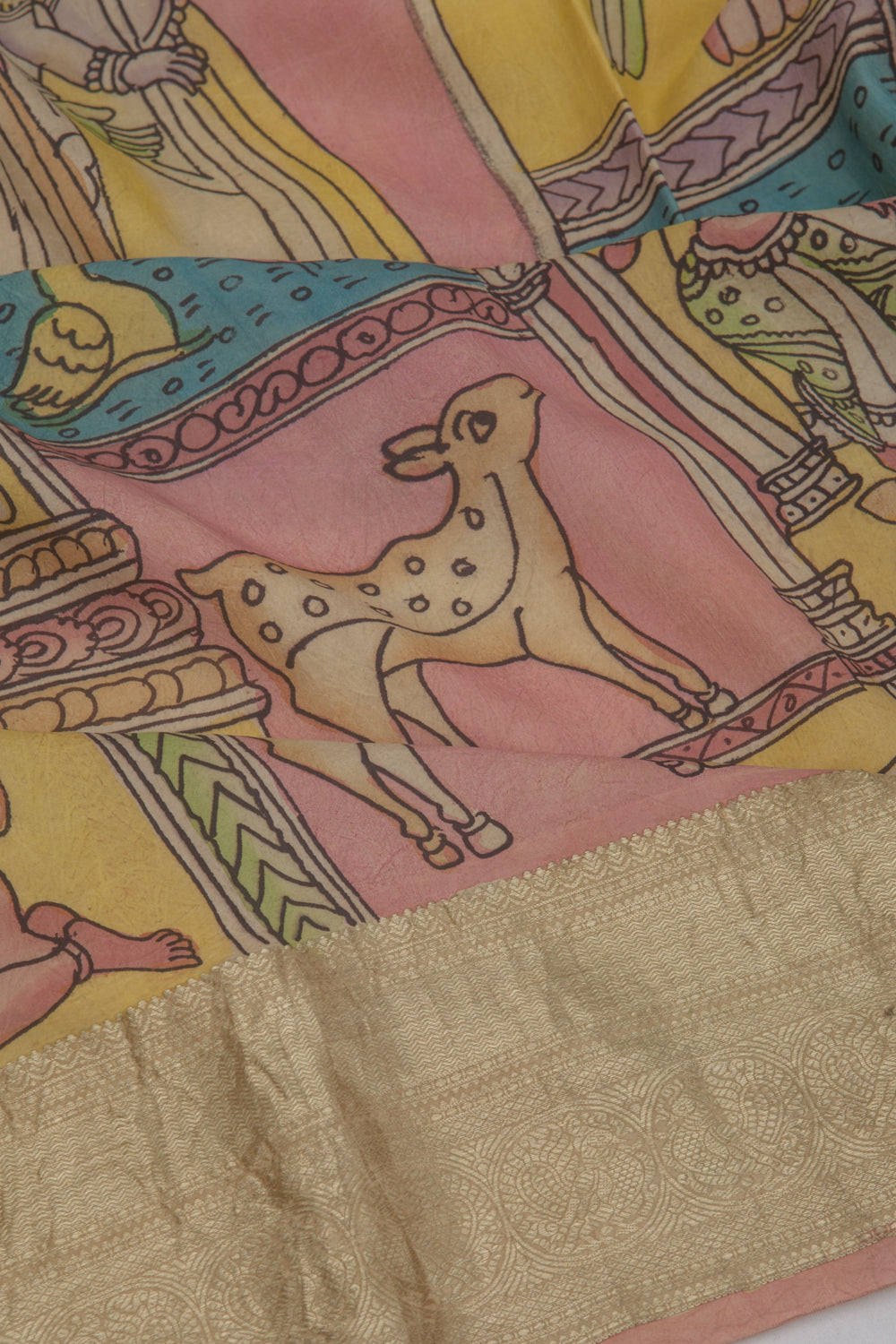 Kanchipuram Silk Kalamkari Multicolour Saree