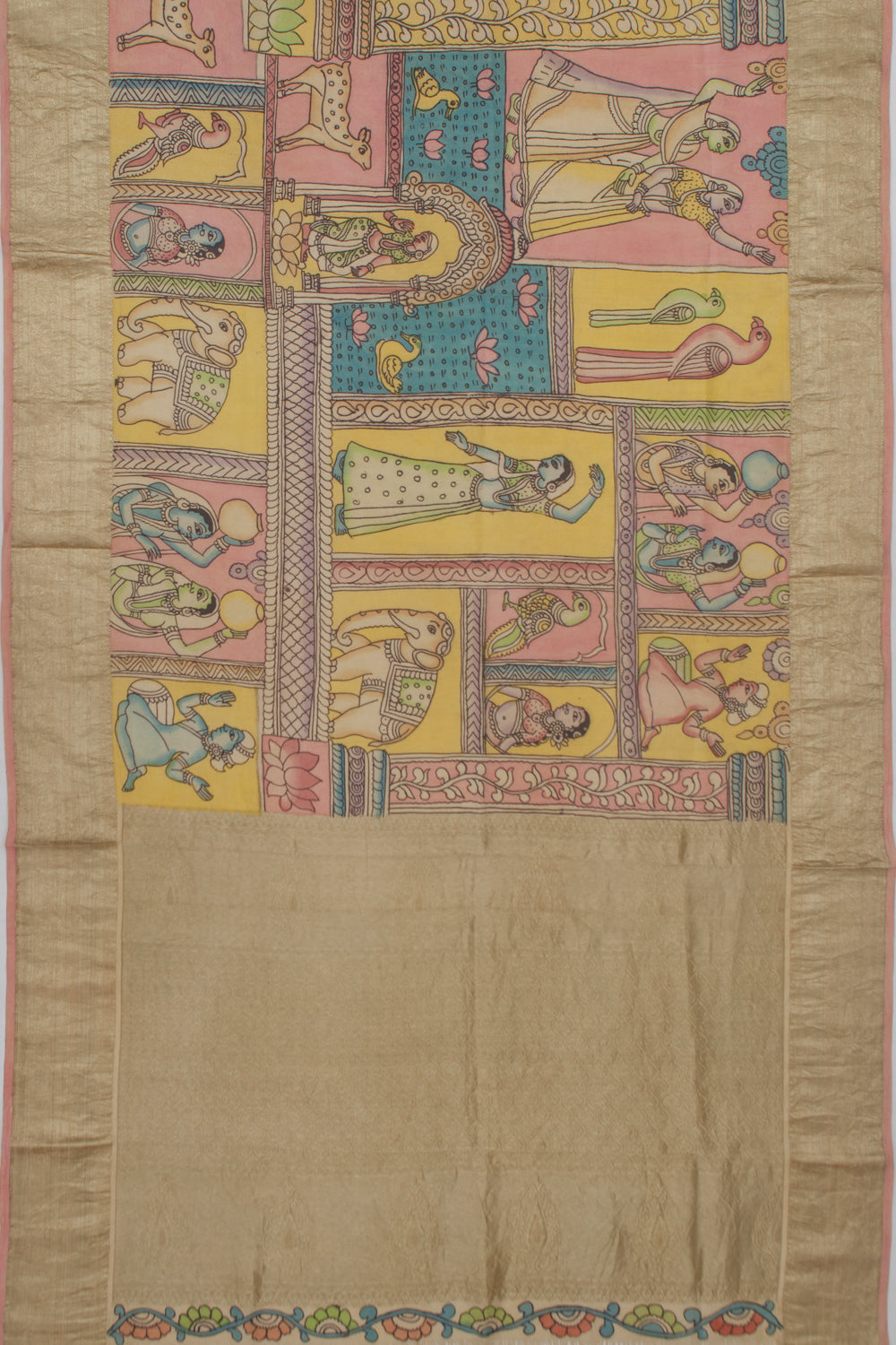 Kanchipuram Silk Kalamkari Multicolour Saree