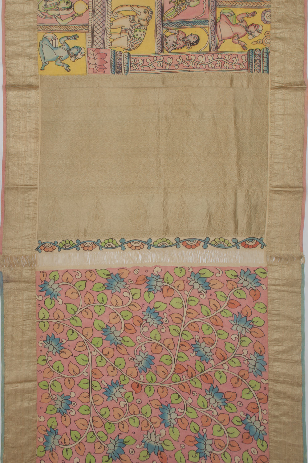 Kanchipuram Silk Kalamkari Multicolour Saree