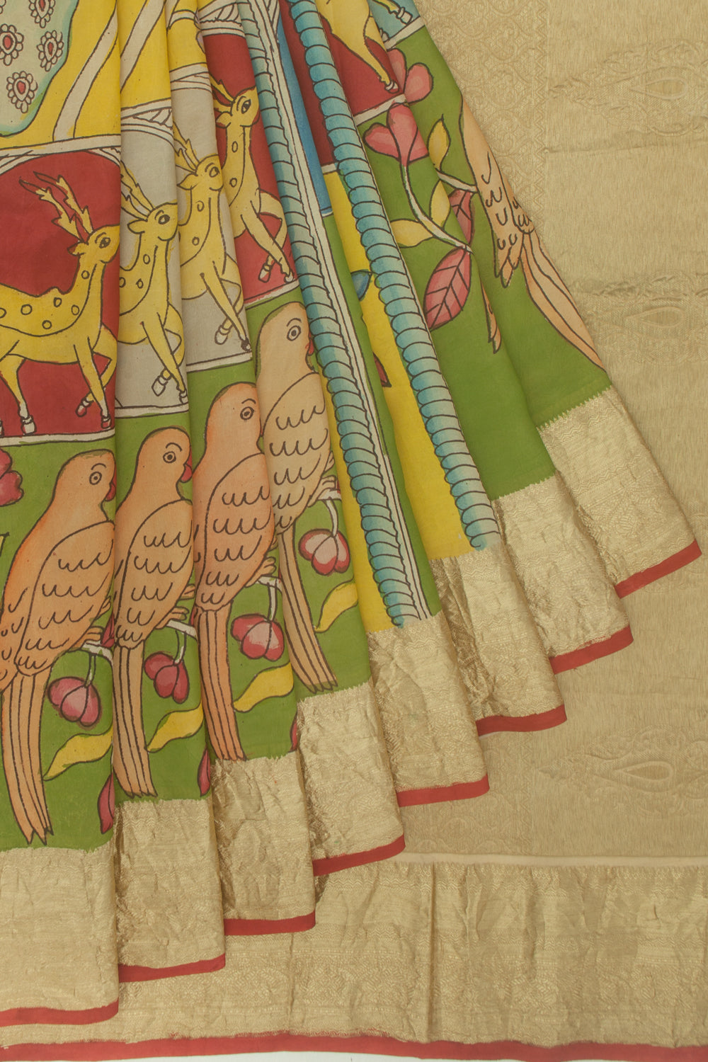 Kanchipuram Silk Kalamkari Multicolour Saree