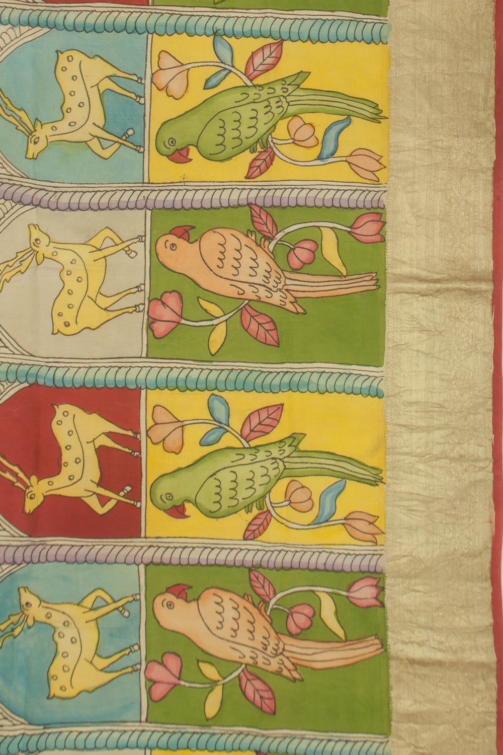 Kanchipuram Silk Kalamkari Multicolour Saree