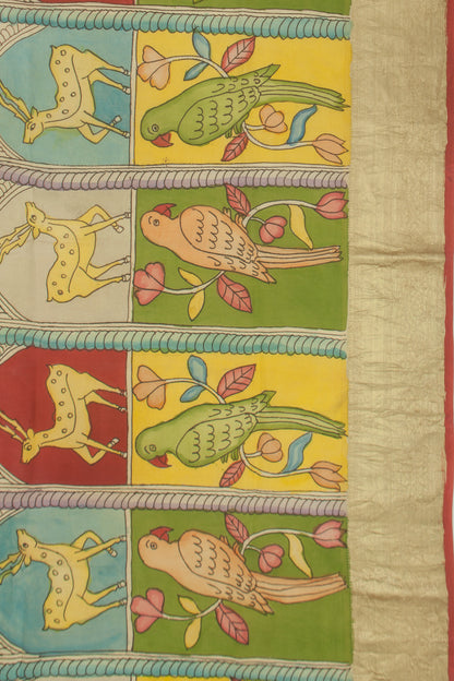 Kanchipuram Silk Kalamkari Multicolour Saree