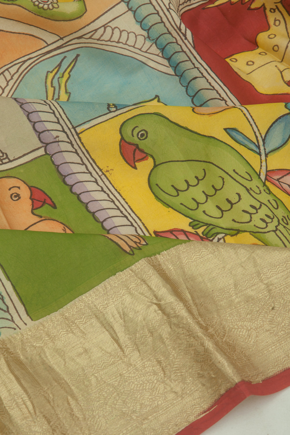 Kanchipuram Silk Kalamkari Multicolour Saree