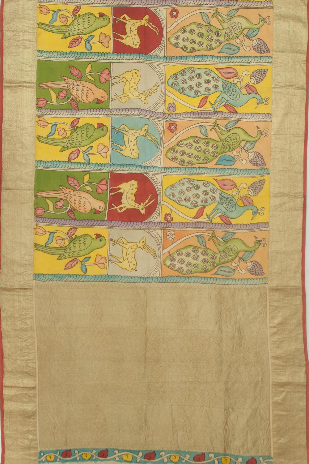Kanchipuram Silk Kalamkari Multicolour Saree