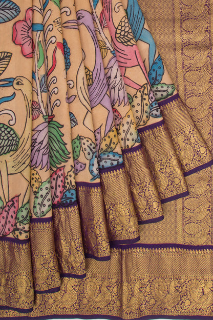 Kanchipuram Silk Kalamkari Cream Saree