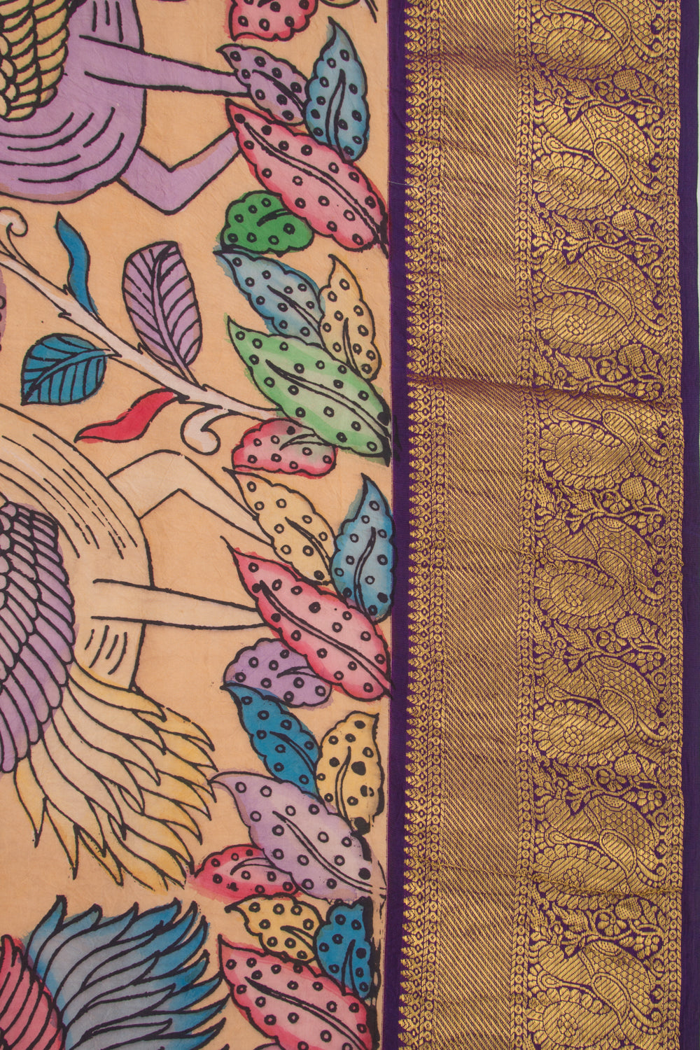 Kanchipuram Silk Kalamkari Cream Saree
