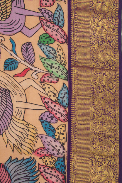 Kanchipuram Silk Kalamkari Cream Saree