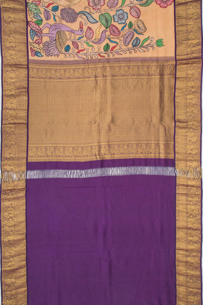 Kanchipuram Silk Kalamkari Cream Saree