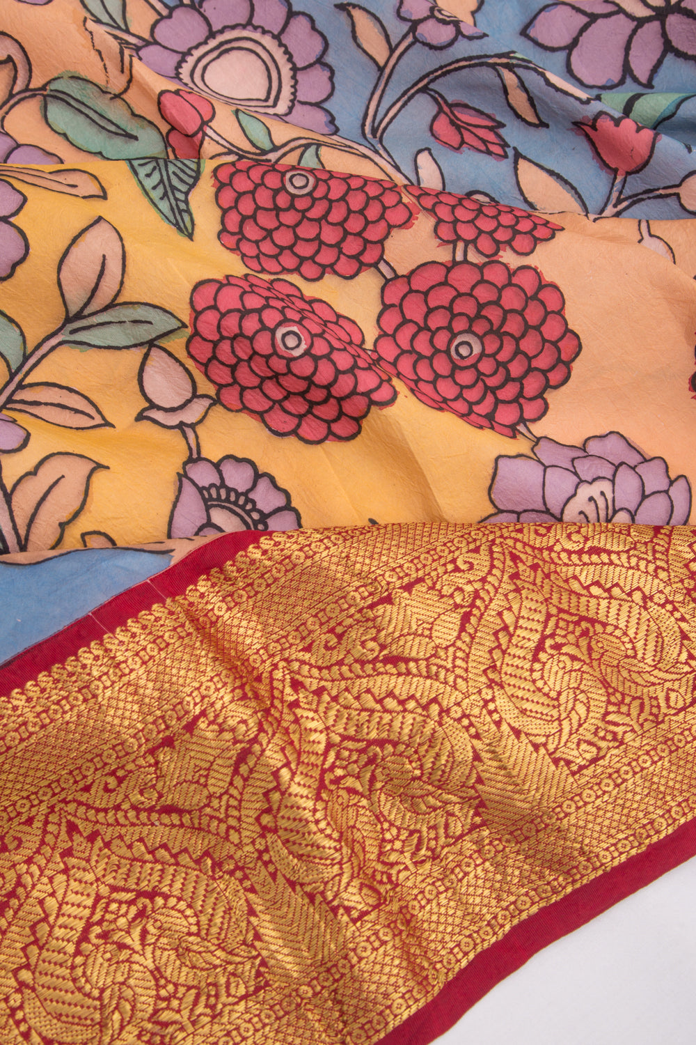 Kanchipuram Silk Kalamkari Multicolour Saree