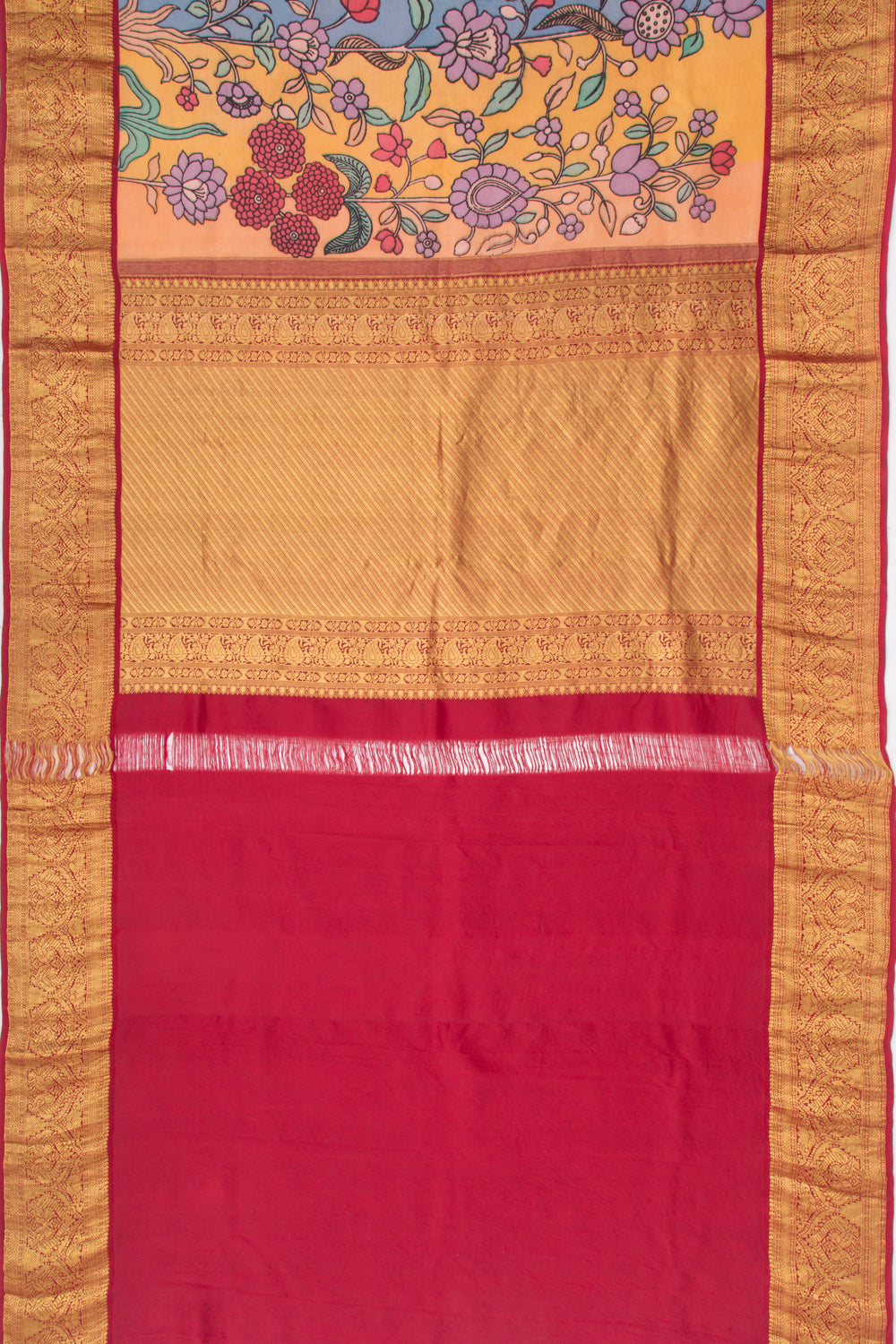 Kanchipuram Silk Kalamkari Multicolour Saree