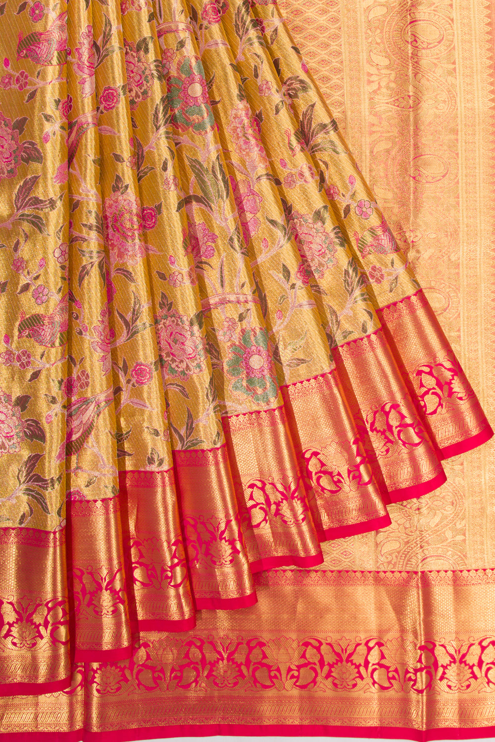 Kanchipuram Silk Tissue Jaal Gold Saree