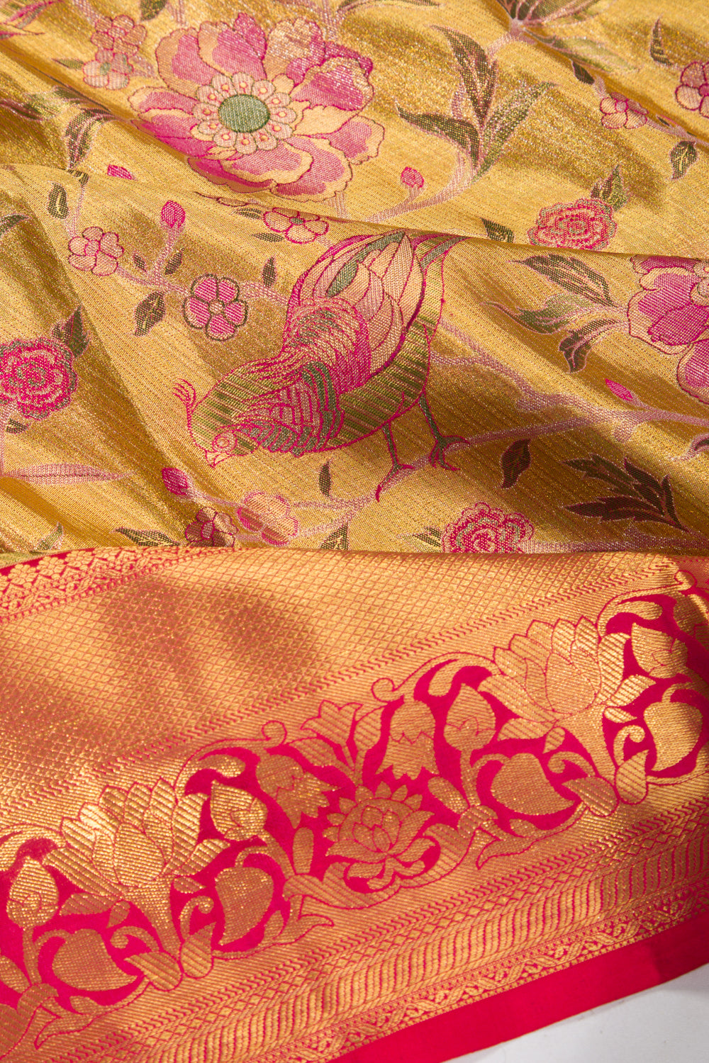 Kanchipuram Silk Tissue Jaal Gold Saree